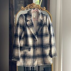 H&M Cream Plaid Women's Blazer Jacket